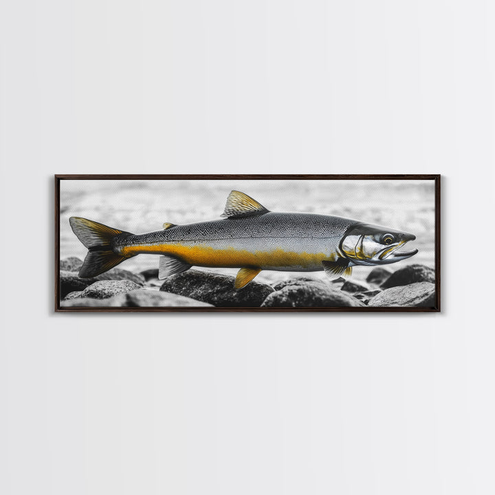Golden Trout, River Rocks, Fishing Moment, Canvas Print, rustic lakehouse decor, angler gift wall art, fish print, cabin lodge artwork