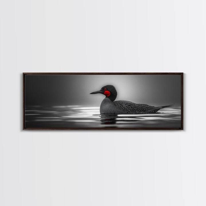 Red-Eyed Loon, Waterbird, Monochrome Beauty, Wildlife Portrait, Framed Canvas Print, Cabin Wall Art, Bird Lover Gift, Nature Photography