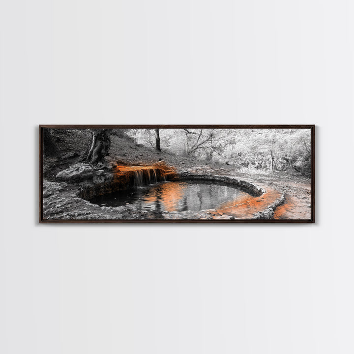 Forest Pool, Hidden Waterfall, Tranquil Woods, Canvas Print, calming rustic wall art, woodland decor, nature retreat artwork