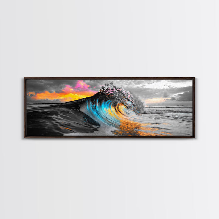 Wave Photography, Color Splash, Sunset Sea, Surf Art, Framed Canvas Print, Beach House Decor, Coastal Vibes, Modern Ocean Wall Art