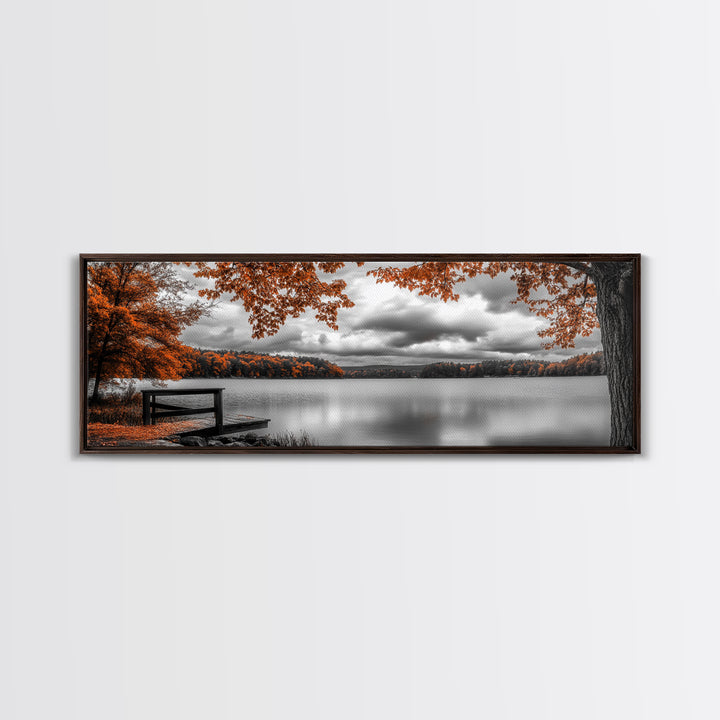 Autumn Trees, Lakeside Peace, Fall Foliage, Tranquil View, Framed Canvas Print, Fall Wall Art, Cabin Decor, Cozy Living Room Art