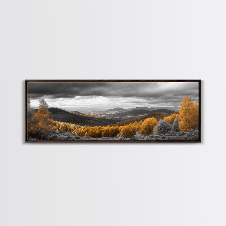 Fall Hills, Autumn Forest, Moody Landscape, Rolling Mountains, Framed Canvas Print, Cabin Wall Art, Nature Photography, Cozy Home Decor