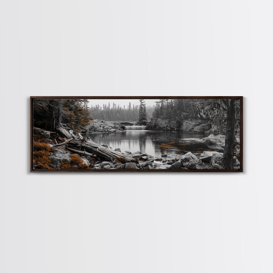 Waterfall Serenity, Autumn Forest Print, Tranquil Landscape, Framed Canvas Print, Nature Lover Gift, Cozy Living Room or Office Decor