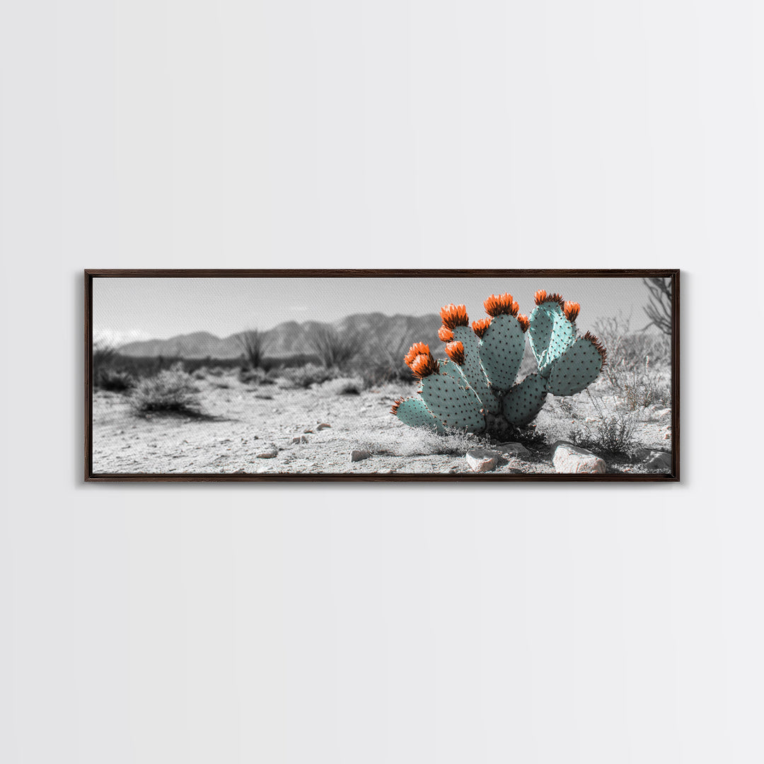 Cactus Garden, Desert Life, Orange Bloom, Nature Vibes, Framed Canvas Print, Rustic Wall Art, Boho Decor, Office Botanical Accent