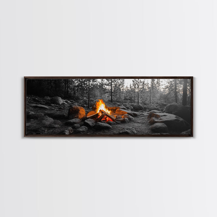 Campfire Heat, Forest Light, Autumn Fire, Nature Glow, Canvas Print, Rustic Wall Art, Cabin Living Decor, Outdoor Adventure Style