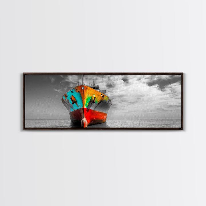 Colorful Ship, Rusty Boat, Ocean Photography, Seascape Wall Art, Framed Canvas Print, Coastal Decor, Nautical Theme, Man Cave Style