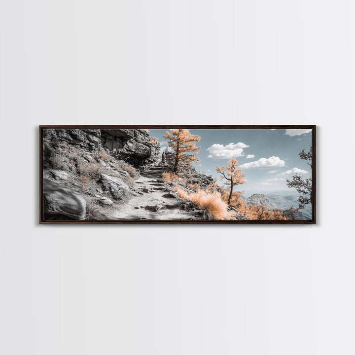 Canyon Hike, Autumn Pathway, Orange Foliage, Rocky Trail, Framed Canvas Print, Nature Adventure Wall Art, Boho Fall Home Decor