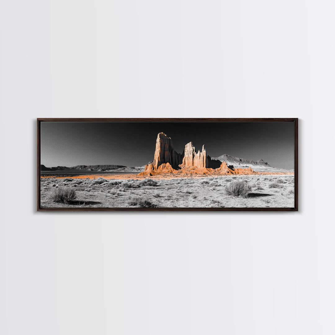 Desert Monolith Landscape, Orange Canyon Art, Southwest Nature Wall Decor, Framed Canvas Print, Rustic Home Art, Minimalist Earth Tones