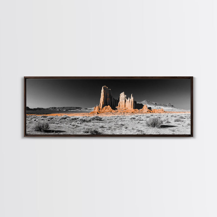 Desert Monolith Landscape, Orange Canyon Art, Southwest Nature Wall Decor, Framed Canvas Print, Rustic Home Art, Minimalist Earth Tones
