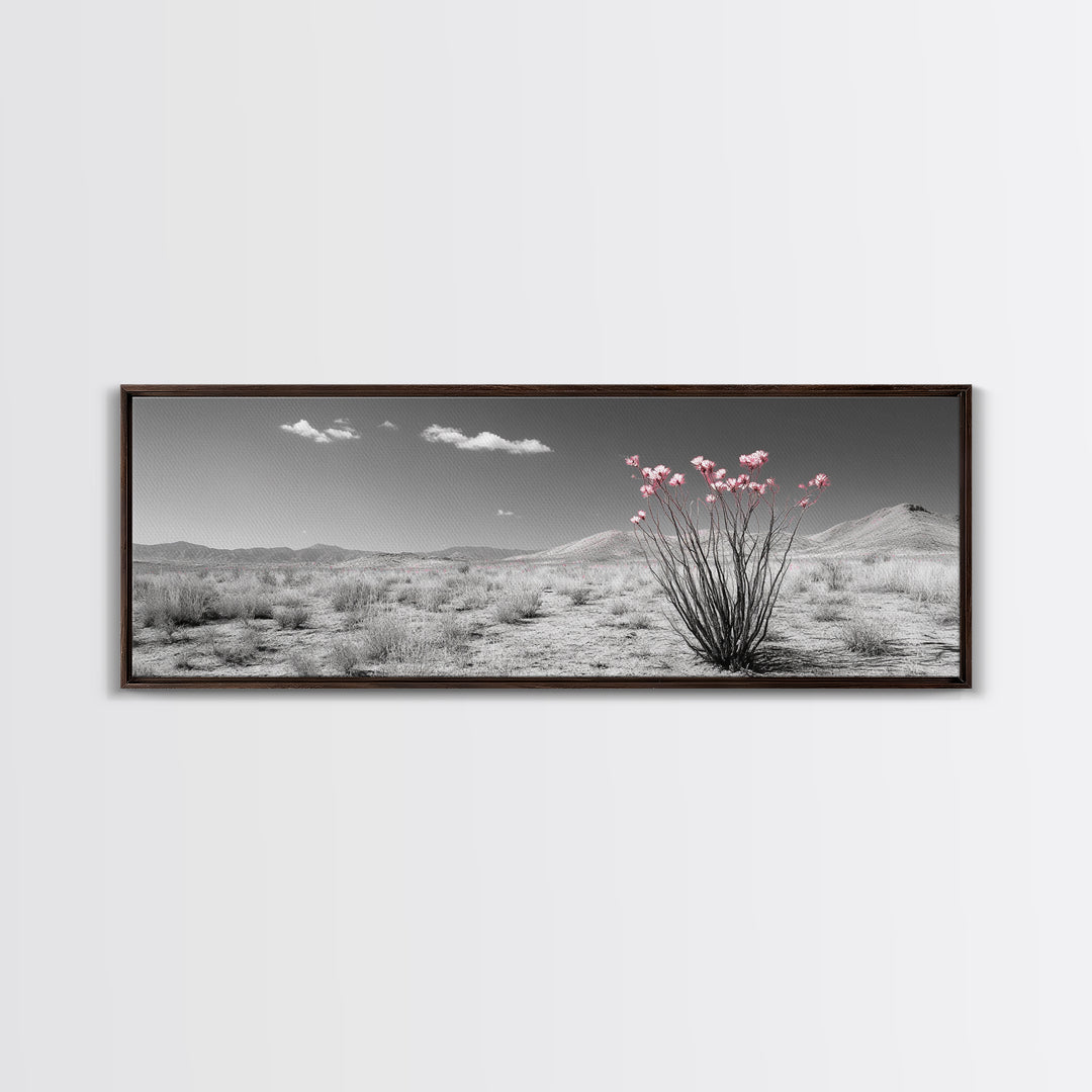 Desert Bloom Flowers, Pink Wildflower Landscape, Nature Wall Art, Framed Canvas Print, Boho Decor, Feminine Desert Bedroom Aesthetic