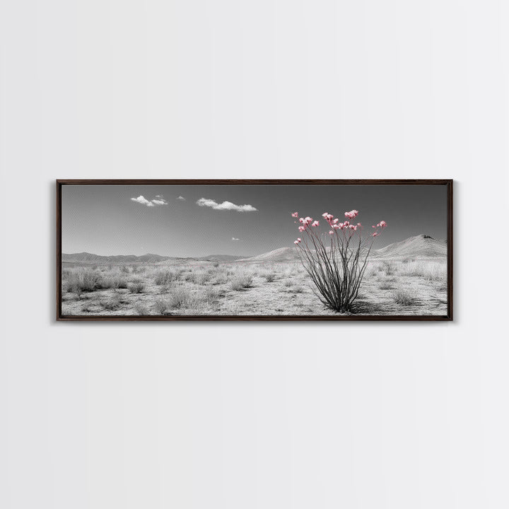Desert Bloom Flowers, Pink Wildflower Landscape, Nature Wall Art, Framed Canvas Print, Boho Decor, Feminine Desert Bedroom Aesthetic