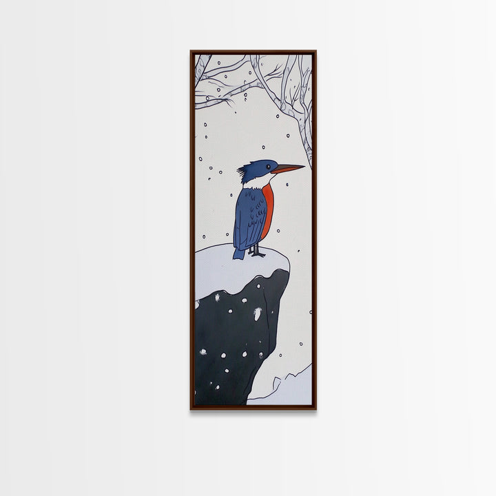 Snowy Kingfisher In Winter Forest Wall Art, Blue Orange Bird Print, Whimsical Woodland Decor, Nursery Room Gift, Kids Wall Art