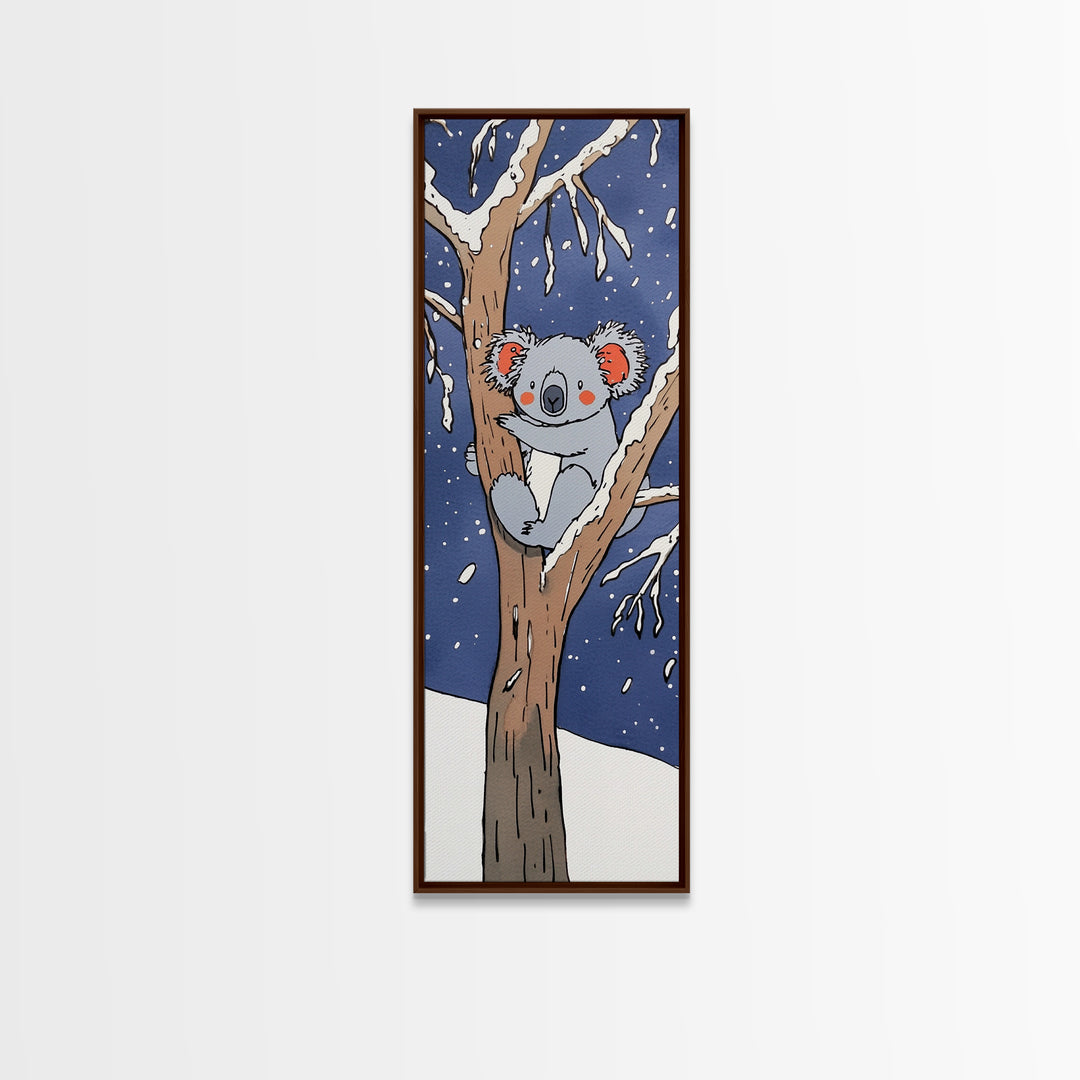 Cute Koala In Snowy Tree Canvas Print, Whimsical Animal Wall Art, Kids Room Decor, Nursery Wildlife Gift, Woodland Baby Decor