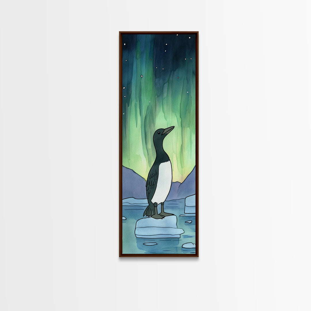 Penguin Under Northern Lights Wall Art, Aurora Night Sky Canvas Print, Whimsical Polar Animal Decor, Nursery Gift, Kids Room