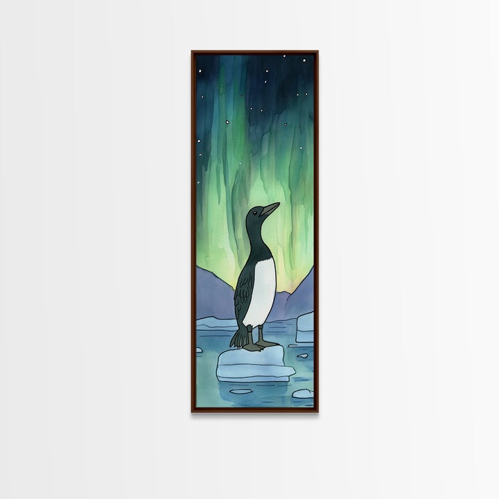 Penguin Under Northern Lights Wall Art, Aurora Night Sky Canvas Print, Whimsical Polar Animal Decor, Nursery Gift, Kids Room