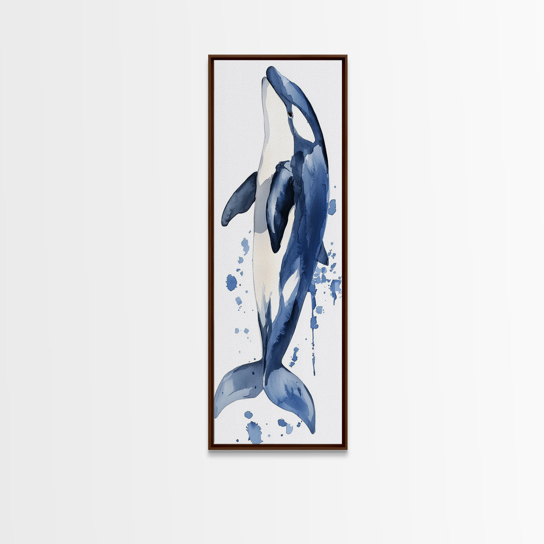 Blue Whale Watercolor Canvas Print, Ocean Animal Wall Art, Nautical Nursery Decor, Coastal Bathroom Art, Ocean Lover Gift