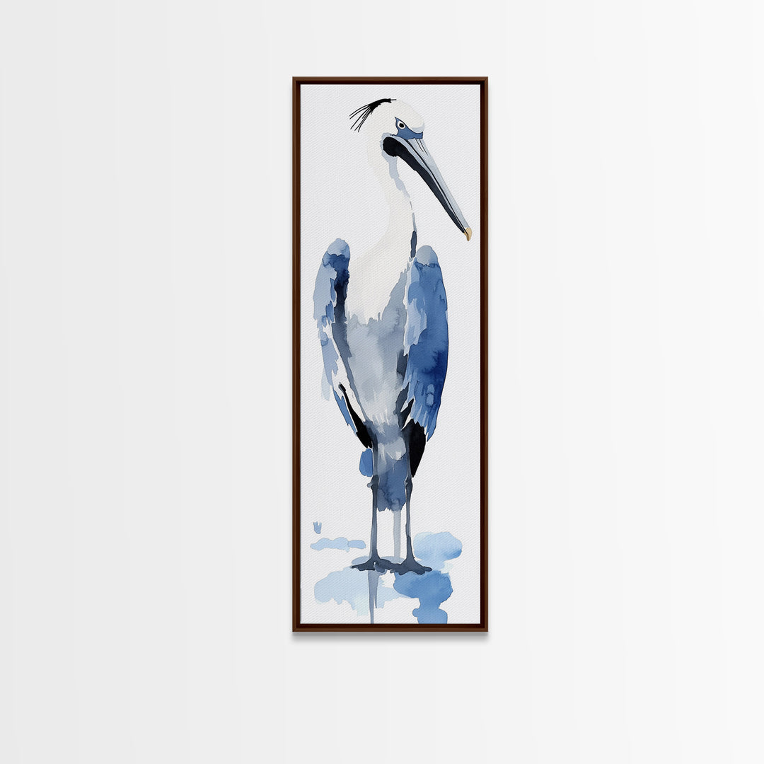 Blue Heron Watercolor Wall Art, Coastal Bird Print, Nautical Bathroom Decor, Ocean Wildlife Art, Elegant Lake House Gift