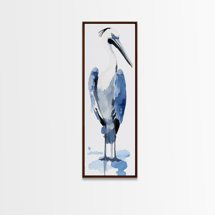 Blue Heron Watercolor Wall Art, Coastal Bird Print, Nautical Bathroom Decor, Ocean Wildlife Art, Elegant Lake House Gift