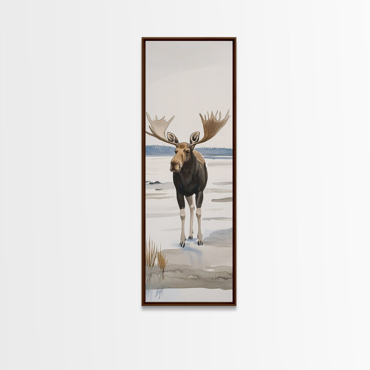 Snowy Moose Watercolor Wall Art, Rustic Wildlife Print, Cabin Decor, Winter Landscape Art, Nature Lover Housewarming Gift