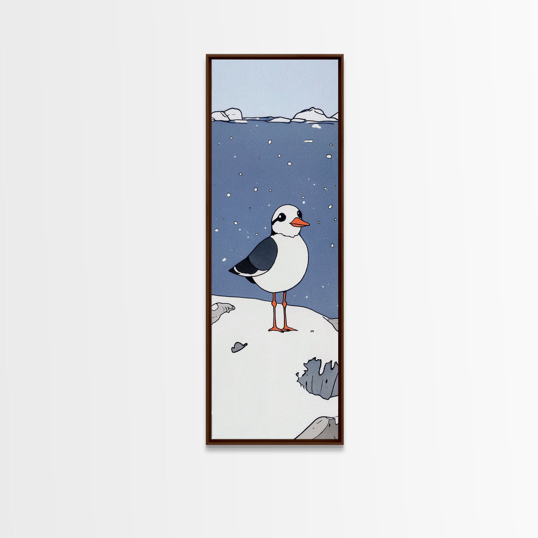 Whimsical Puffin Snow Scene Wall Art, Arctic Bird Print, Coastal Nursery Decor, Cute Animal Art, Winter Wildlife Gift, Kids Room Decor