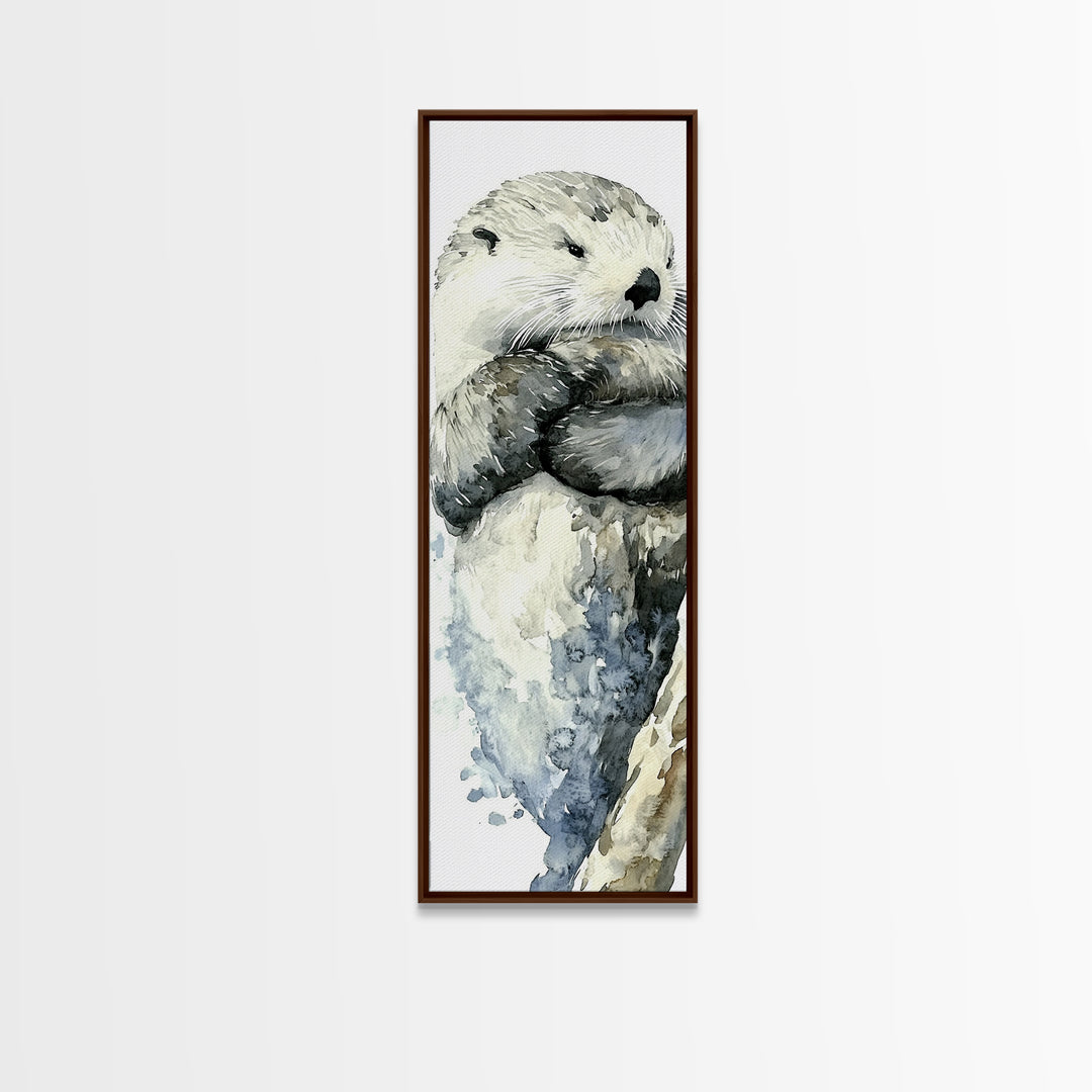 Cute Sea Otter Portrait Canvas Print, Coastal Animal Wall Art, Ocean Nursery Decor, Bathroom Wall Decor, Gift For Otter Lover