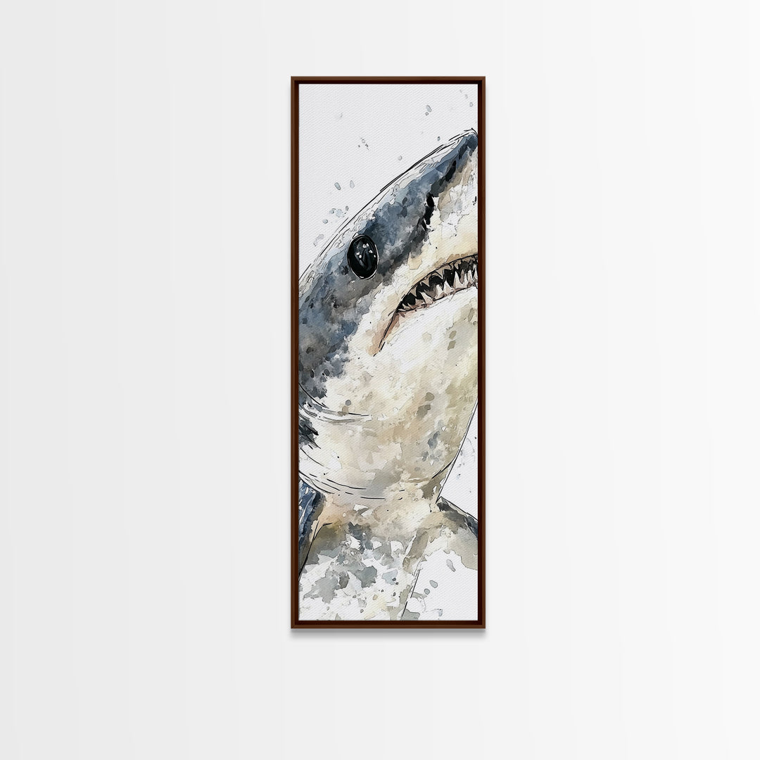 Great White Shark Canvas Print, Dramatic Ocean Animal Wall Art, Nautical Bathroom Decor, Coastal Sea Life Gift For Shark Lover