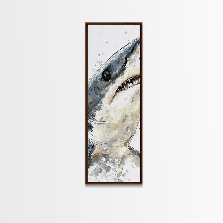 Great White Shark Canvas Print, Dramatic Ocean Animal Wall Art, Nautical Bathroom Decor, Coastal Sea Life Gift For Shark Lover
