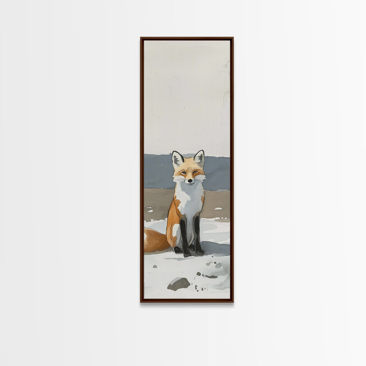 Minimal Fox In Snow Wall Art, Modern Wildlife Canvas Print, Scandinavian Animal Decor, Woodland Nursery Art, Neutral Home Decor