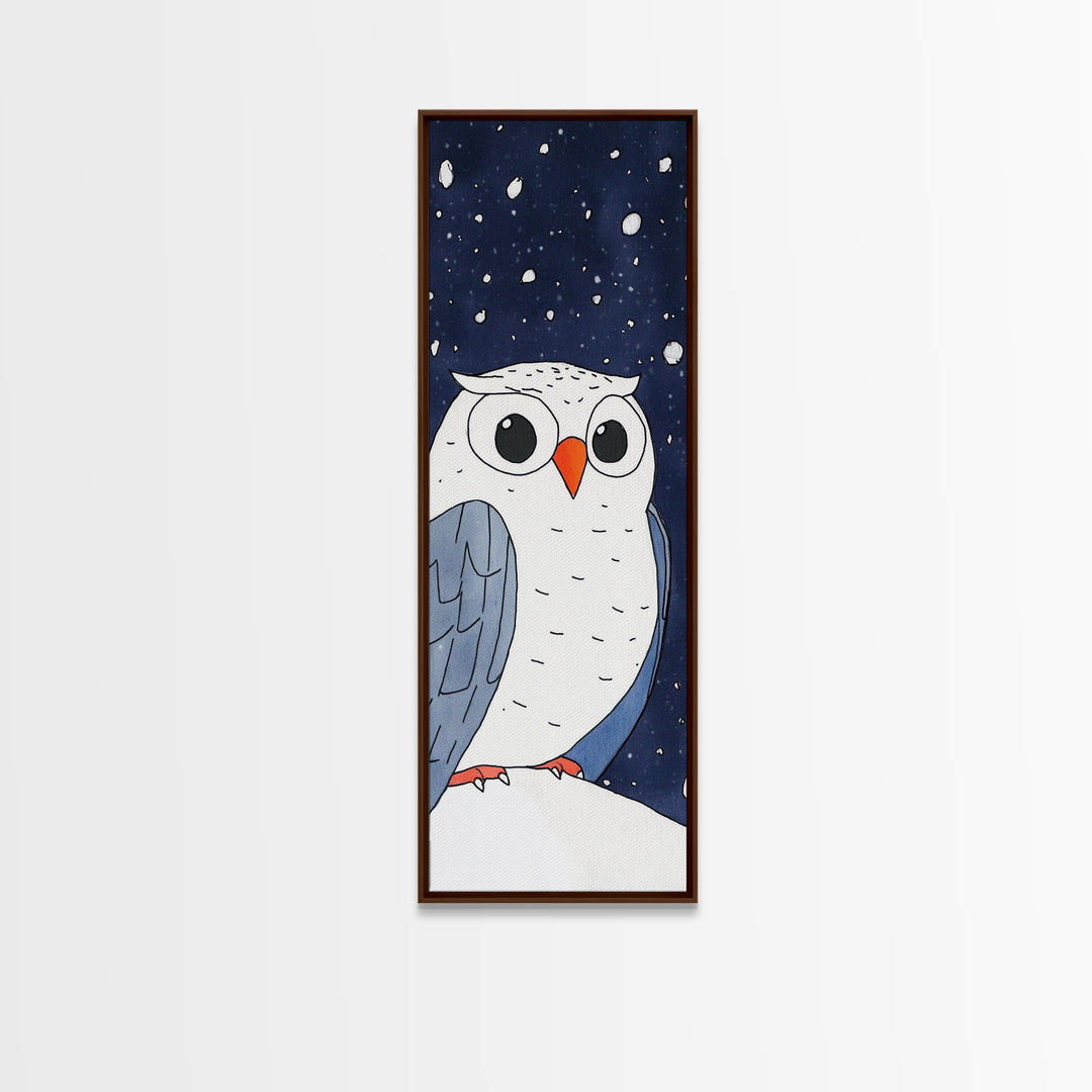 Snowy Owl Closeup Wall Art, Cute Winter Bird Canvas Print, Whimsical Nursery Decor, Kids Room Art, Snowfall Animal Gift Print