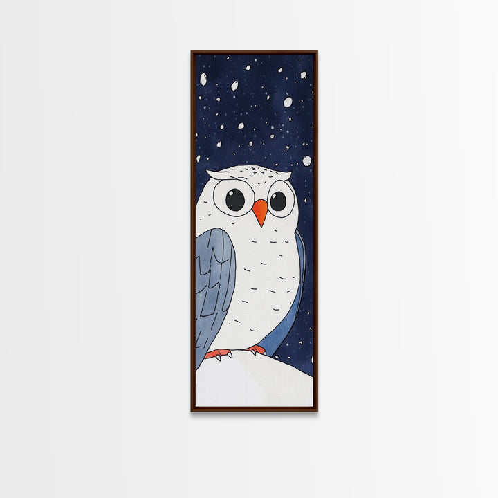 Snowy Owl Closeup Wall Art, Cute Winter Bird Canvas Print, Whimsical Nursery Decor, Kids Room Art, Snowfall Animal Gift Print