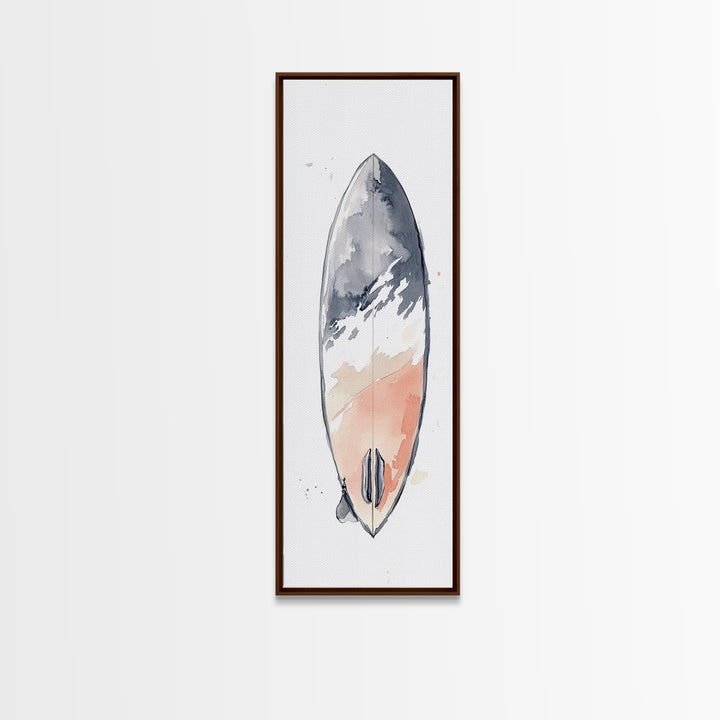 Minimalist Coral Gray Surfboard Canvas Print, Beach Wall Art, Coastal Bathroom Decor, Modern Nautical Home Decor, Surf Poster