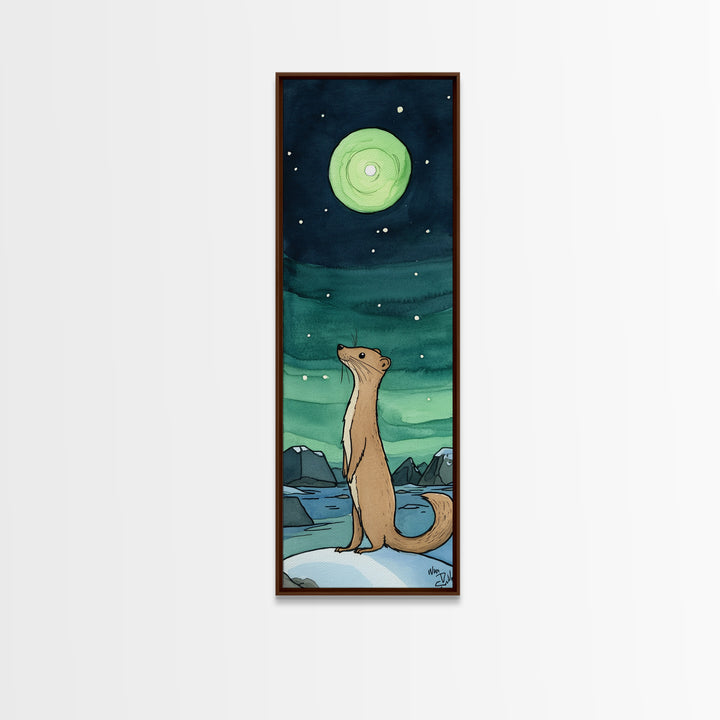 Otter Under Green Moon Aurora Wall Art, Whimsical Animal Print, Celestial Nursery Decor, Cute Kids Room Art, Gift For Her