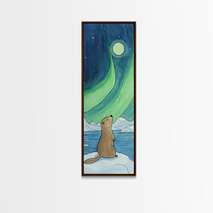 Cute Otter Northern Lights Moon Canvas Print, Whimsical Animal Wall Art, Nursery Decor, Kids Room Art, Aurora Gift For Children