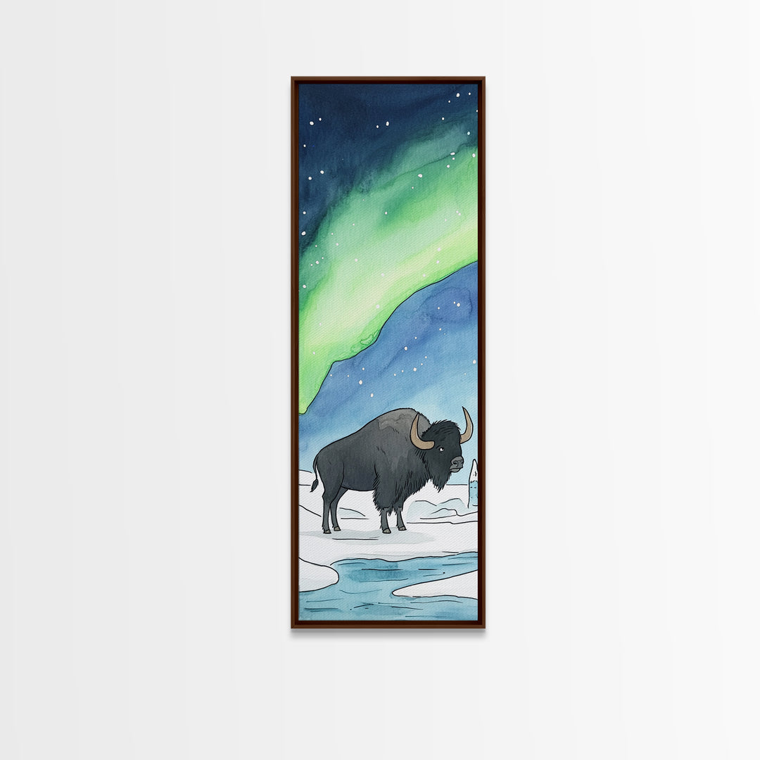 Aurora Bison Arctic Tundra Canvas Print, Wildlife Wall Art, Nature Inspired Decor, Kids Room Art, Animal Lover Gift Idea
