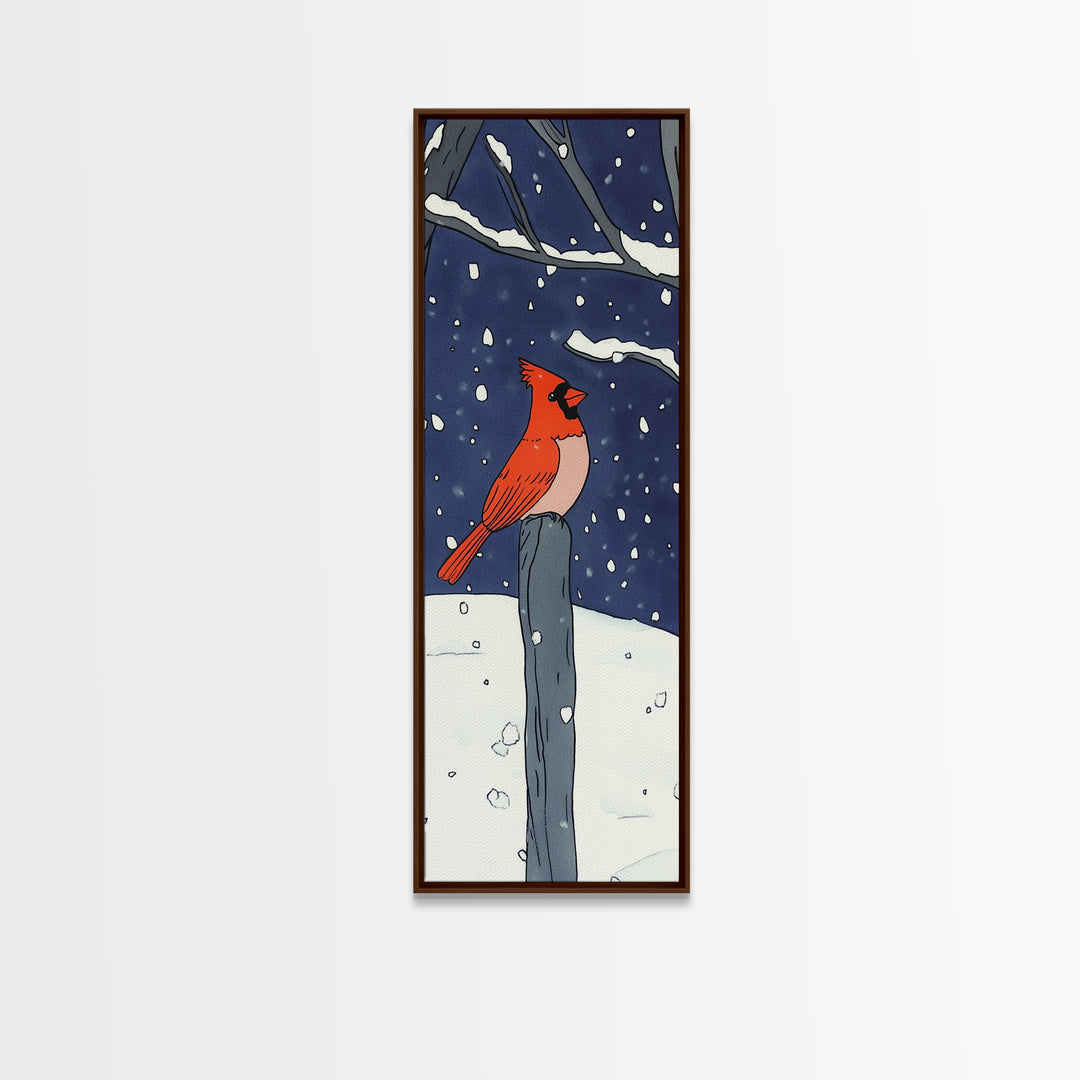 Red Cardinal On Snowy Fence Post Canvas Print, Winter Bird Wall Art, Rustic Home Decor, Christmas Gift, Nature Wall Decor