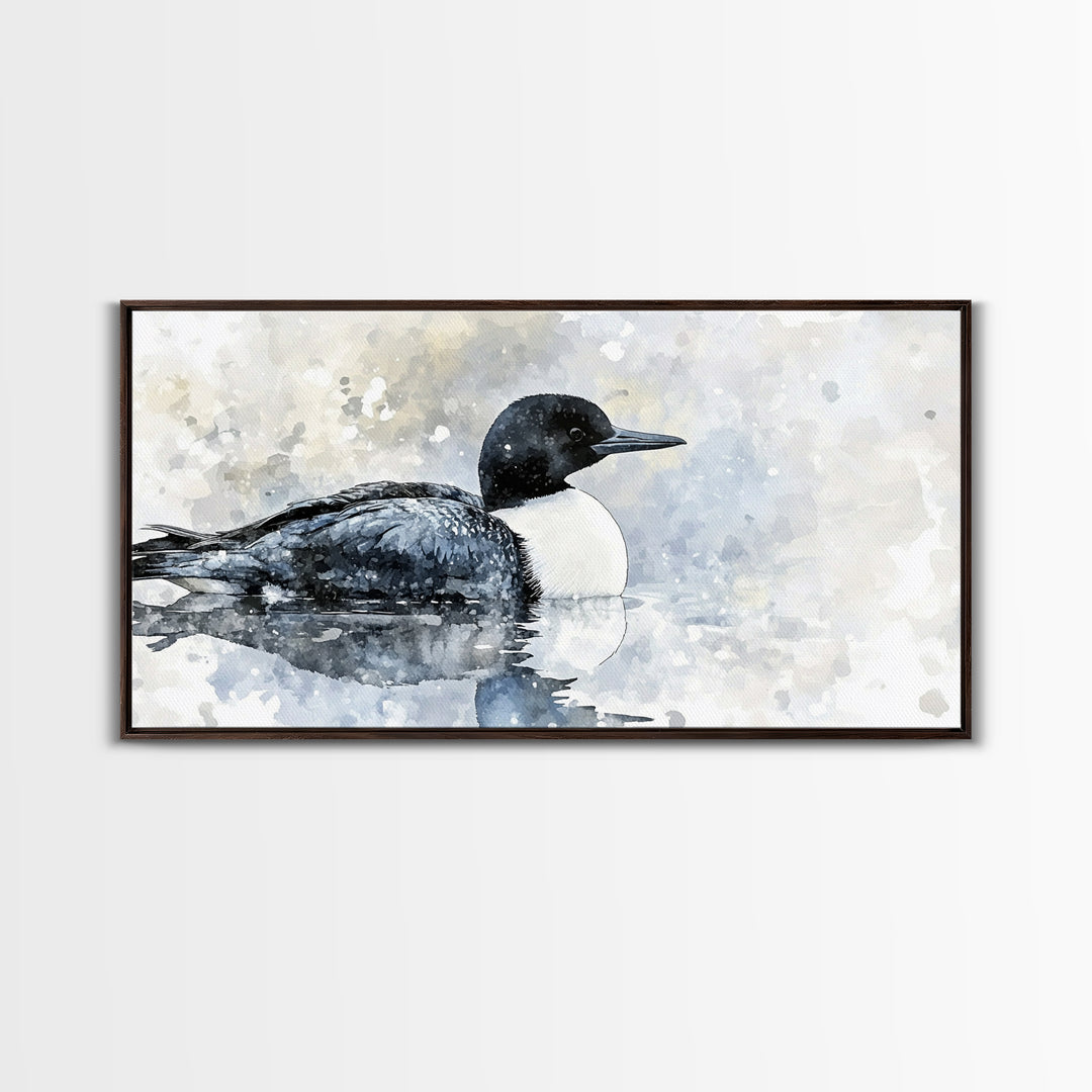 Watercolor Loon On Misty Lake Wall Art, Coastal Bird Canvas Print, Nature Wildlife Decor, Serene Lake House Gift, Living Room Fine Art Print