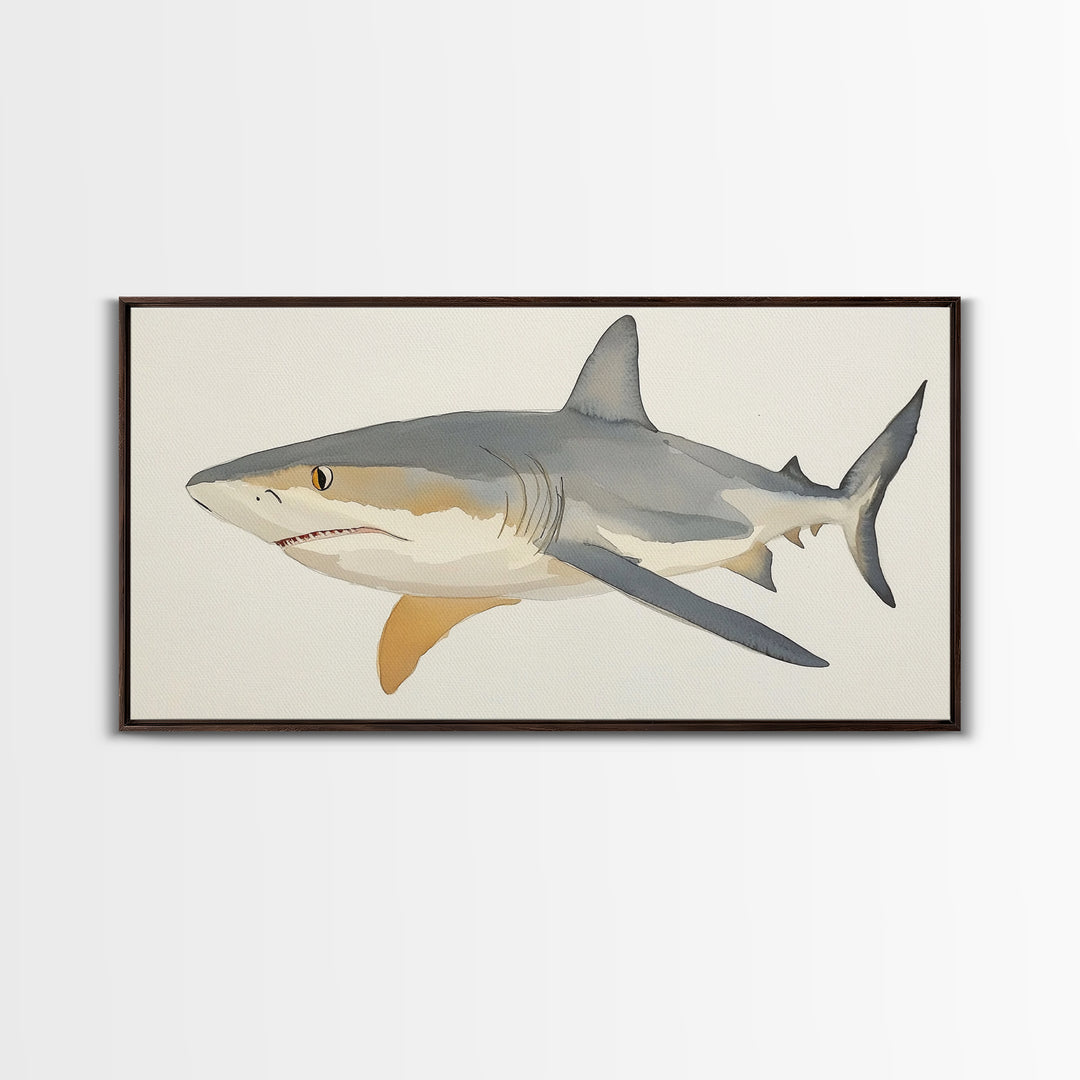 Watercolor Shark Illustration Canvas Print, Coastal Ocean Wall Art, Marine Life Decor, Beach House Gift, Nautical Animal Art