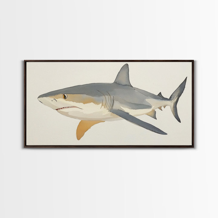 Watercolor Shark Illustration Canvas Print, Coastal Ocean Wall Art, Marine Life Decor, Beach House Gift, Nautical Animal Art