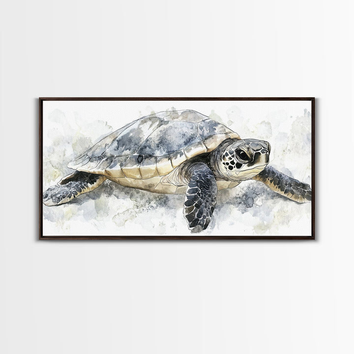 Realistic Sea Turtle Swimming Canvas Print, Coastal Wall Art, Ocean Animal Decor, Beach House Art Print, Gift For Sea Lovers