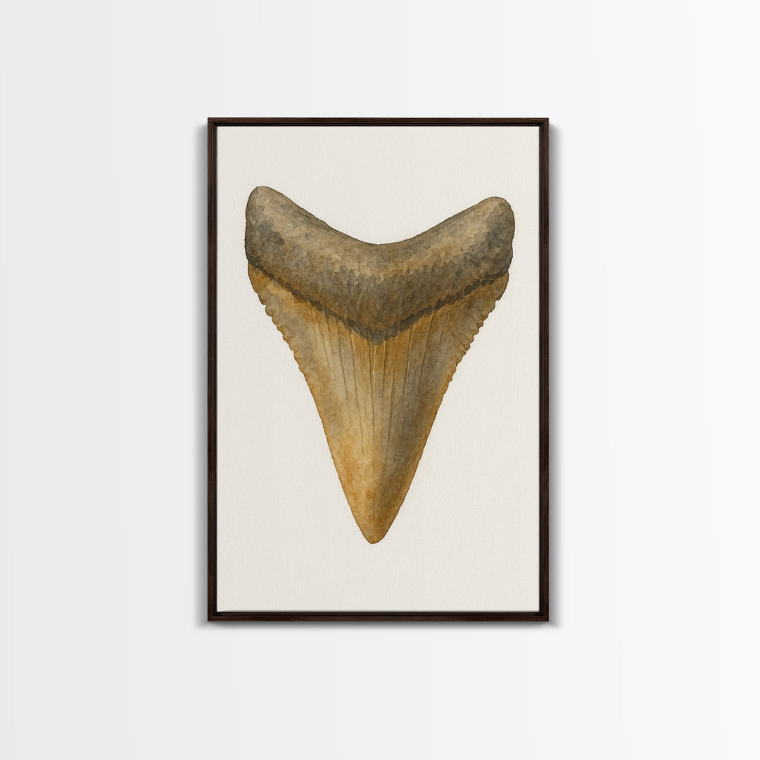 Watercolor Fossil Shark Tooth Wall Art, Nautical Coastal Decor, Ocean Nature Art Print, Beach House Gift, Marine Life Poster