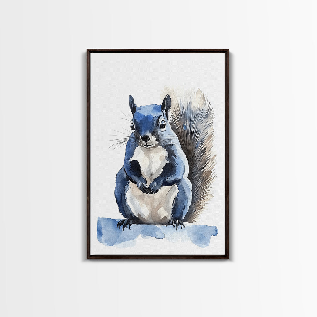 Blue Watercolor Squirrel Wall Art, Cute Woodland Animal Print, Nursery Decor, Kids Room Art, Whimsical Wildlife Poster Gift