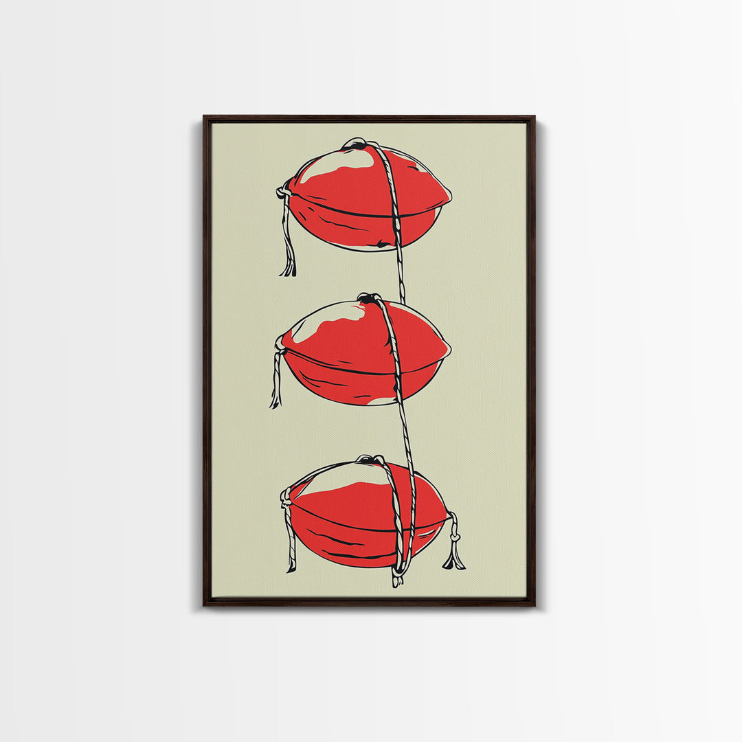 Red Lobster Buoys Wall Art, Nautical Line Drawing Print, Coastal Kitchen Decor, Beach House Wall Decor, Bold Minimal Art