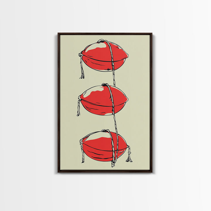 Red Lobster Buoys Wall Art, Nautical Line Drawing Print, Coastal Kitchen Decor, Beach House Wall Decor, Bold Minimal Art