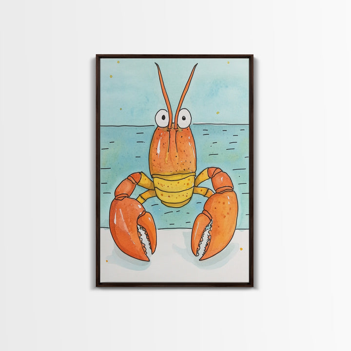 Cute Orange Lobster By The Sea Wall Art, Coastal Kitchen Decor, Nautical Bathroom Print, Seafood Art, Beach House Decor Gift