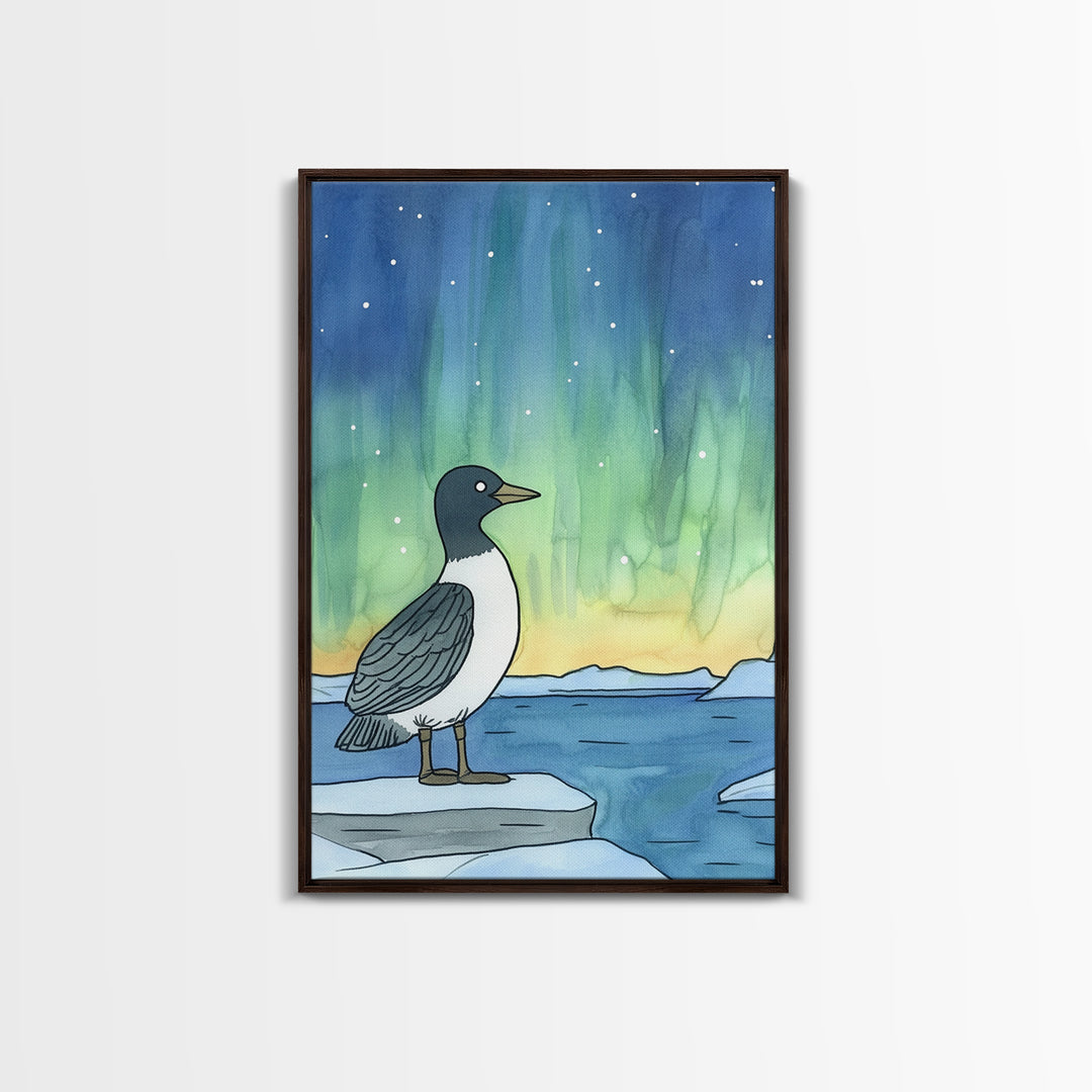 Arctic Bird Under Northern Lights Wall Art, Aurora Landscape Print, Coastal Nursery Decor, Nature Gift For Her Home Decor