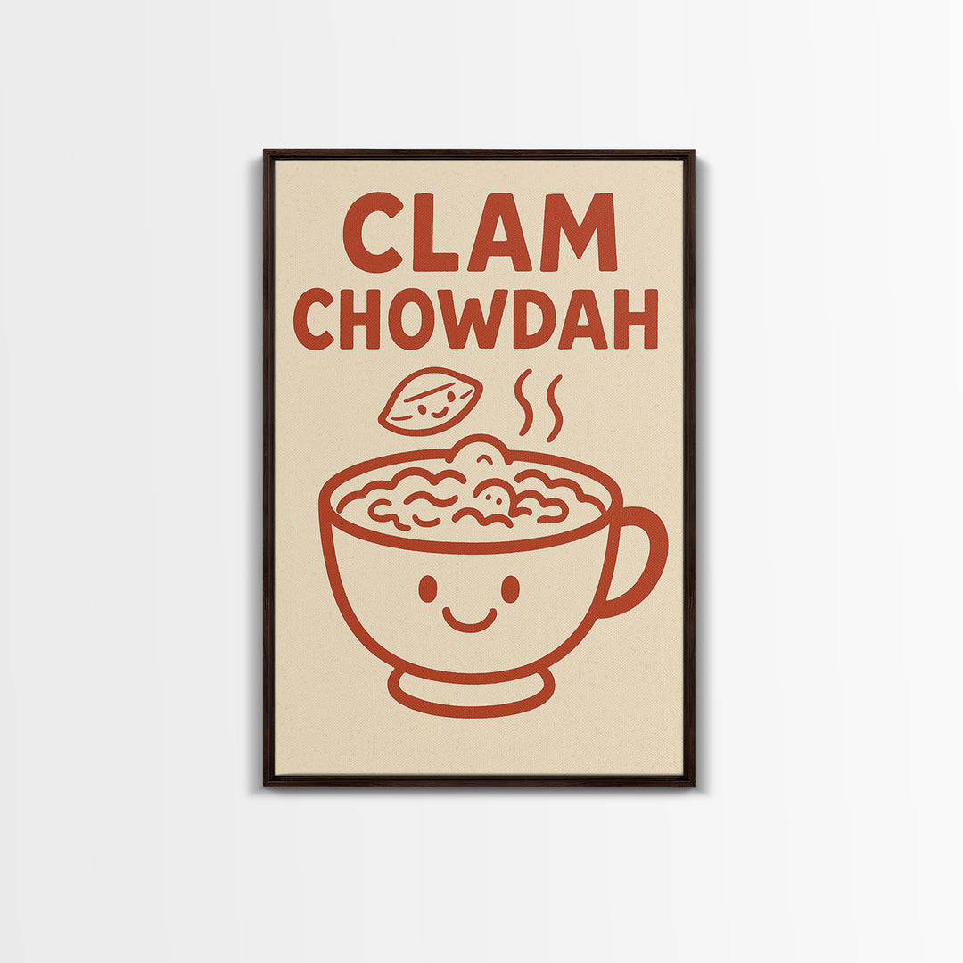 Cute Clam Chowdah Soup Bowl Wall Art, Funny Kitchen Print, New England Seafood Decor, Coastal Cafe Gift For Food Lover Home Decor
