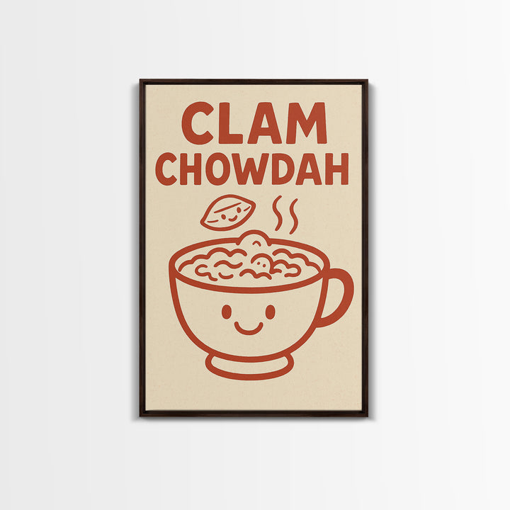 Cute Clam Chowdah Soup Bowl Wall Art, Funny Kitchen Print, New England Seafood Decor, Coastal Cafe Gift For Food Lover Home Decor
