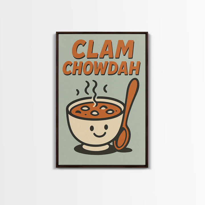 Cute Clam Chowdah Soup Bowl Wall Art, Funny Kitchen Art Print, Retro Food Poster, New England Coastal Home Decor Gift Idea