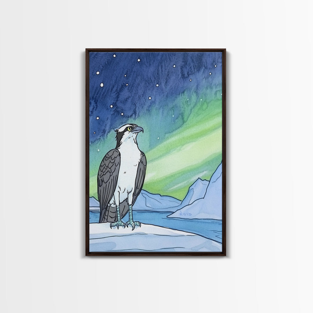 Osprey Under Northern Lights Wall Art, Arctic Bird Canvas Print, Celestial Nature Decor, Wildlife Art For Cabin Or Office