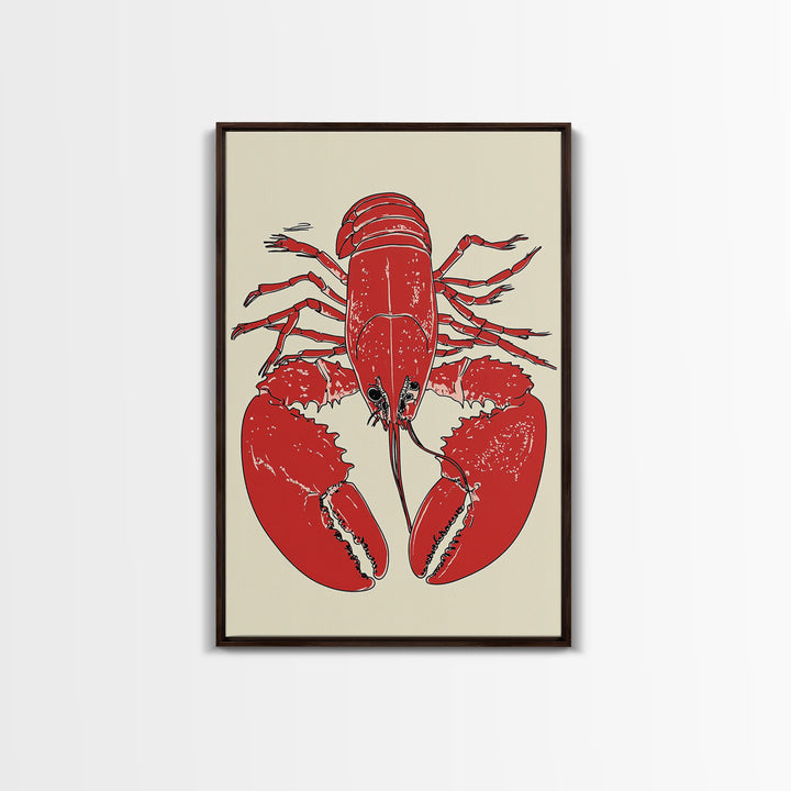 Bold Red Lobster Illustration Canvas Print, Seafood Kitchen Wall Art, Coastal Home Decor, Nautical Dining Room Print Gift